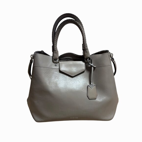 Michael Kors Blakely Leather Tote Bag Silver Hardware Dual Handle Handbag - Picture 2 of 16